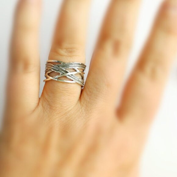 Handmade Sterling Silver feather / leaf ring NEW - Picture 6 of 8